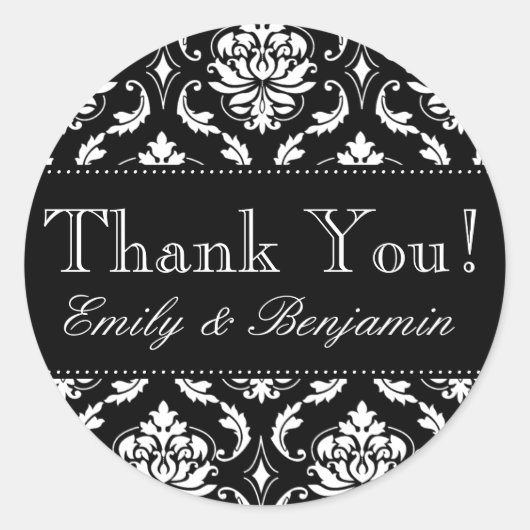 Zwart wit damast bruiloft dank u Sticker (Voorkant)
