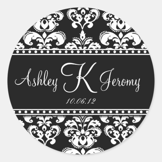 Zwart Wit Damast Bruiloft Favor Labels (Voorkant)