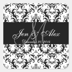 Zwart Wit Damast Bruiloft Favor Sticker