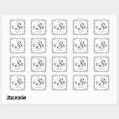 Zwart-wit Damast Bruiloft Monogram Vierkante Sticker (Vel)