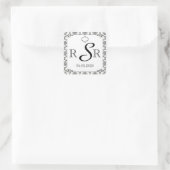 Zwart-wit Damast Bruiloft Monogram Vierkante Sticker (Tas)