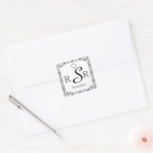 Zwart-wit Damast Bruiloft Monogram Vierkante Sticker (Envelop)