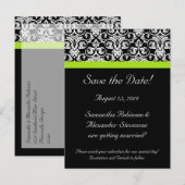 Zwart/Wit Damast Chartreuse Groen Sla de datum op Aankondigingskaart (Voorkant / Achterkant)