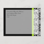 Zwart/Wit Damast Chartreuse Groen Sla de datum op Aankondigingskaart (Achterkant)