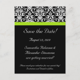 Zwart/Wit Damast Chartreuse Groen Sla de datum op Aankondigingskaart