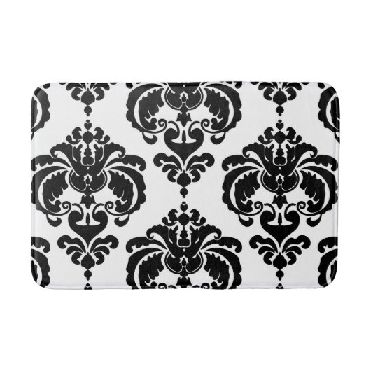 Zwart & Wit Damast Chic Modern Elegant Patroon Badmat (Voorkant)
