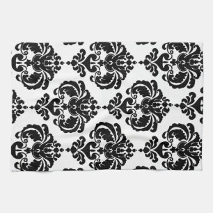 Zwart & Wit Damast Chic Modern Elegant Patroon Theedoek