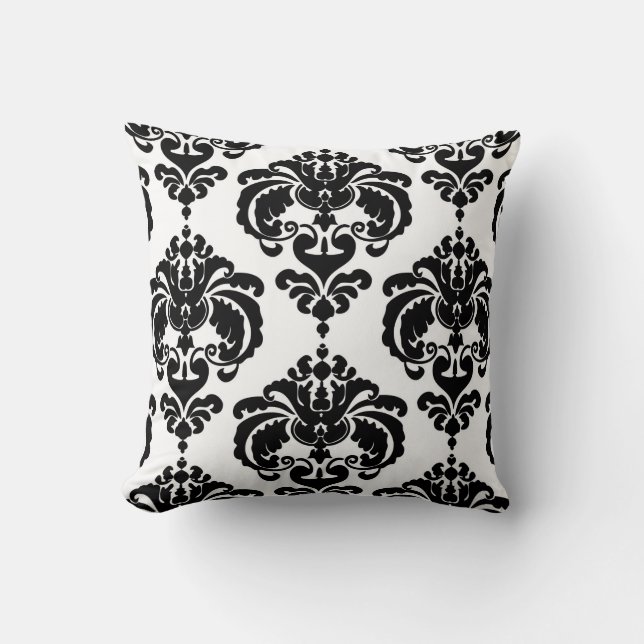 Zwart & Wit Damast Chic Modern Elegante Patroon Kussen (Voorkant)