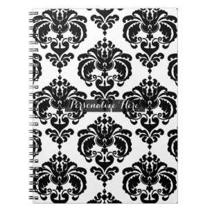 Zwart & Wit Damast Chic Moderne Elegante Patroon Notitieboek