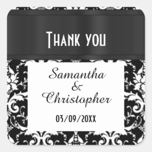 Zwart-wit damast dank u vierkante sticker