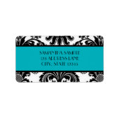 Zwart-wit damast, diep turkoois etiket (Voorkant)