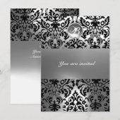 ZWART WIT DAMAST EDELE STEEN MONOGRAM KAART (Voorkant / Achterkant)
