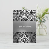 ZWART WIT DAMAST EDELE STEEN MONOGRAM KAART (Staand voorkant)