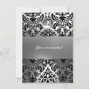 ZWART WIT DAMAST EDELE STEEN MONOGRAM KAART
