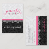 Zwart-wit damast en kant bruiloft schaafmachine visitekaartje (Voorkant / Achterkant)