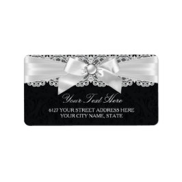 Zwart-wit damast- en parelboogadreslabel etiket