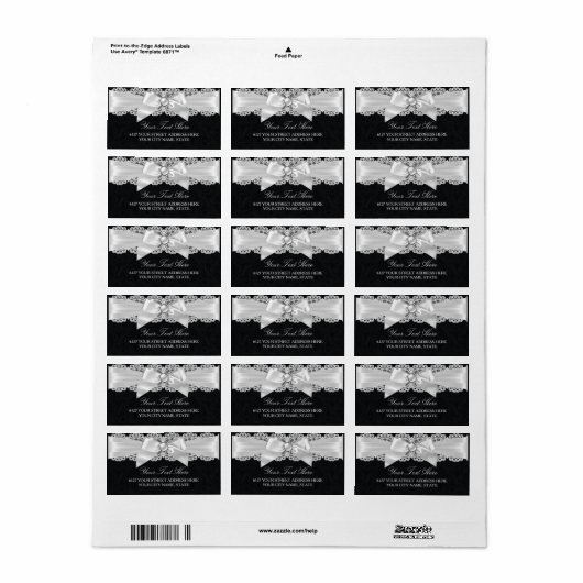 Zwart-wit damast- en parelboogadreslabel etiket (Full Sheet)
