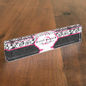 Zwart-wit damast en roze Lijst Naambordje (Zijkant)