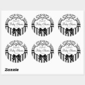 Zwart-wit Damast en Stripes Baby shower Ronde Sticker (Vel)