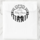 Zwart-wit Damast en Stripes Baby shower Ronde Sticker (Tas)