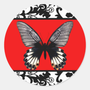 Zwart-wit damast en vlinder Sticker