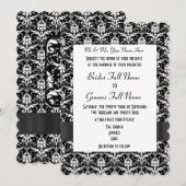 Zwart-wit damast formeel huwelijk kaart (Voorkant / Achterkant)