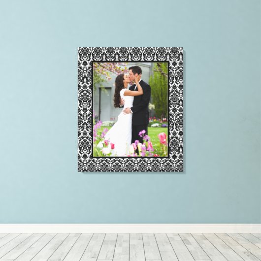Zwart-wit Damast Foto Lijst Canvas Print (Insitu (Houten vloer))