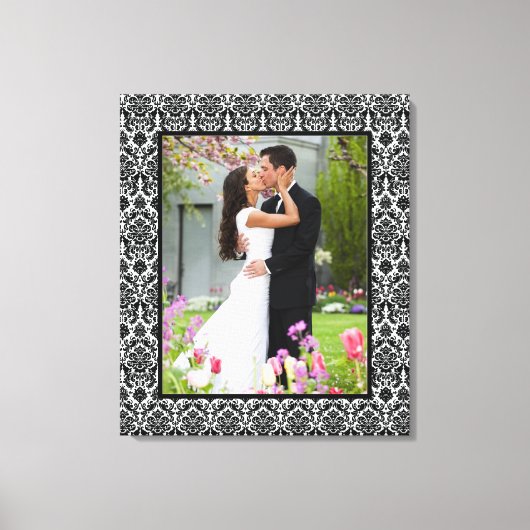 Zwart-wit Damast Foto Lijst Canvas Print (Voorkant)