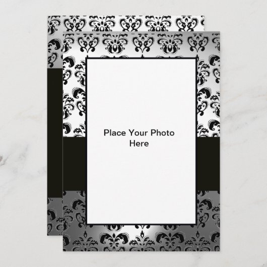ZWART-WIT DAMAST FOTO SJABLOON KAART (Voorkant / Achterkant)