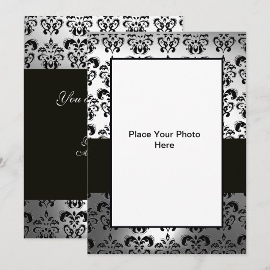 ZWART-WIT DAMAST FOTOTEMPLATE KAART (Voorkant / Achterkant)