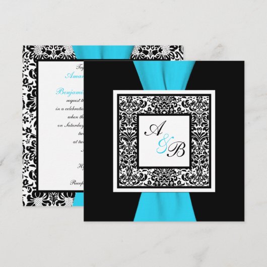 Zwart-wit Damast GEDRUKT Lint Kaart (Voorkant / Achterkant)