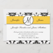 Zwart Wit Damast Geel Bruiloft Uitnodiging (Achterkant)