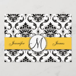 Zwart Wit Damast Geel Bruiloft Uitnodiging