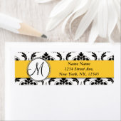 Zwart Wit Damast Geel Retouradres Etiket (Insitu)