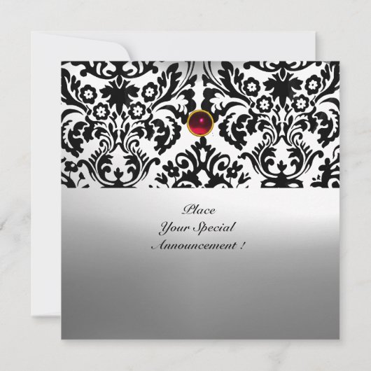 ZWART & WIT DAMAST GEM STONE MONOGRAM rode robijn Kaart (Achterkant)