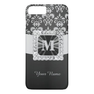 Zwart-wit damast gepersonaliseerd iPhone 8/7 plus hoesje
