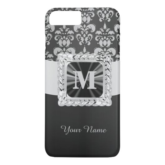 Zwart-wit damast gepersonaliseerd Case-Mate iPhone case (Achterkant)