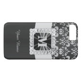 Zwart-wit damast gepersonaliseerd Case-Mate iPhone case (Achterkant (Horizontaal))