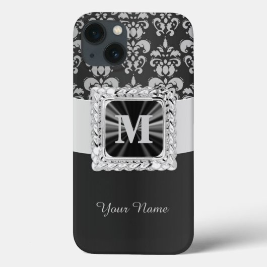 Zwart-wit damast gepersonaliseerd Case-Mate iPhone case (Achterkant)