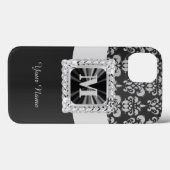 Zwart-wit damast gepersonaliseerd Case-Mate iPhone case (Achterkant (horizontaal))