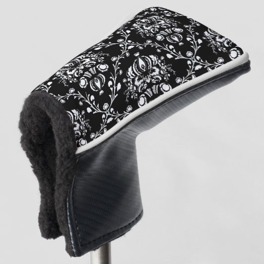 Zwart-Wit Damast Golfheadcover (3/4 voorkant)
