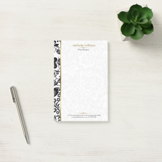 Zwart-wit damast gouden accent post-it® notes (Kantoor)