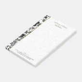 Zwart-wit damast gouden accent post-it® notes (Schuin)