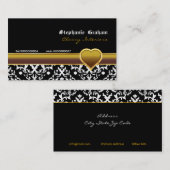 Zwart wit damast gouden hart visitekaartje (Voorkant / Achterkant)