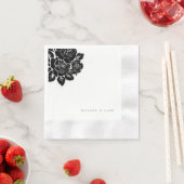 Zwart & Wit Damast Gouden Tekst Bruiloft Servet (Insitu)