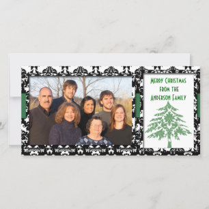 Zwart & Wit Damast Groene Boom Kerstmis Feestdagenkaart