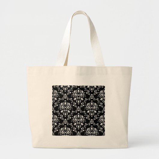 Zwart-wit damast grote tote bag (Voorkant)