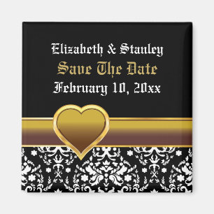 Zwart wit damast hart bruiloft Save the Date Magneet