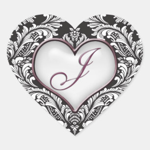 Zwart wit damast hart Monogram letter J Sticker