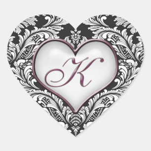 Zwart wit damast hart Monogram letter K Sticker